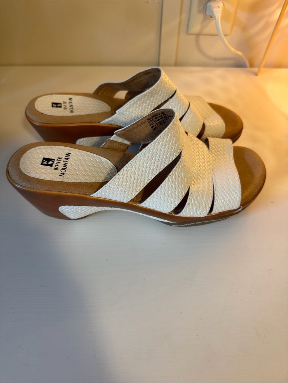 White Mountain Cream Woven Wedge Slide Mules